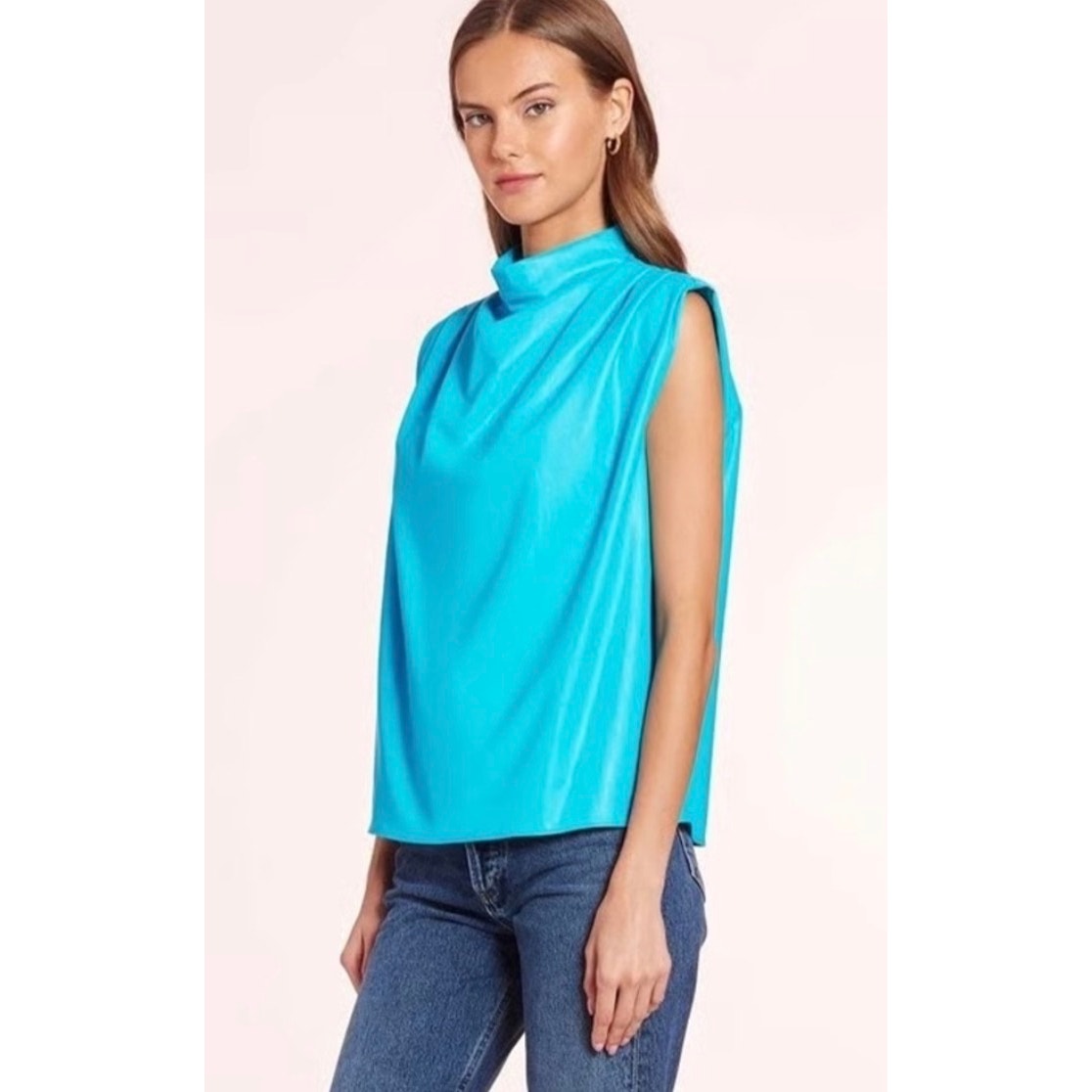 Amanda Uprichard Fabienne Faux Leather Draped Top Turquoise Blue Women's S